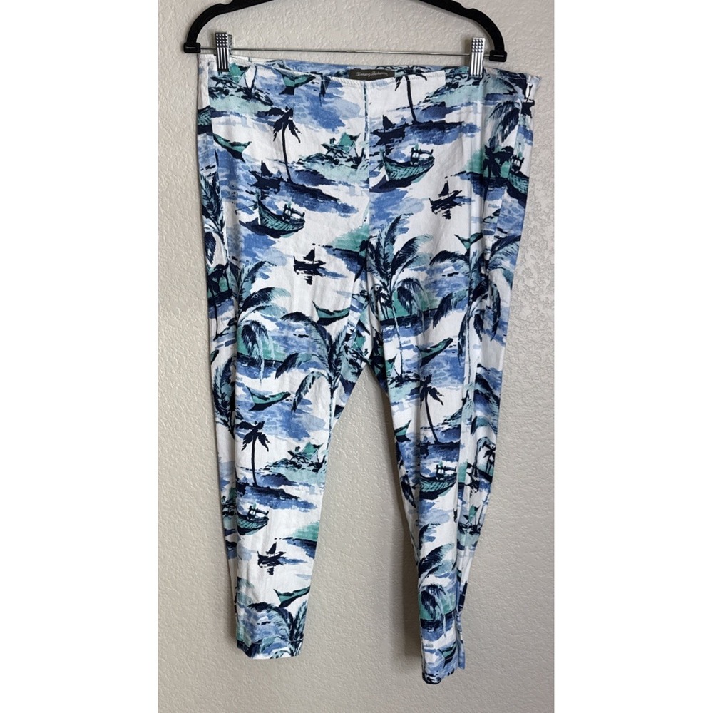 Tommy Bahama Womens Size 12 Capri Crop Pants Tropical Palm Tree Side Zip Stretch